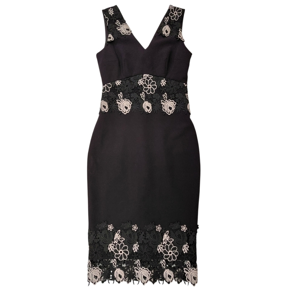 RW&CO Black and Cream Embellished V-Neck Sheath Dress